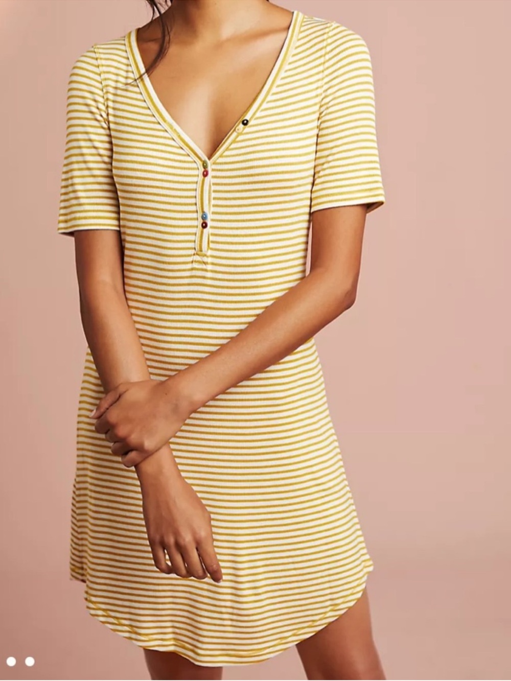 Like New Anthropologie Pure + Good Striped Henley Dress Size Medium